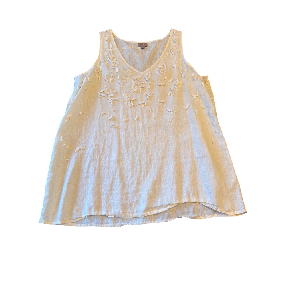 j.Jill Linen Tank‎ Top White Embroidered V Neck Sleeveless Size L